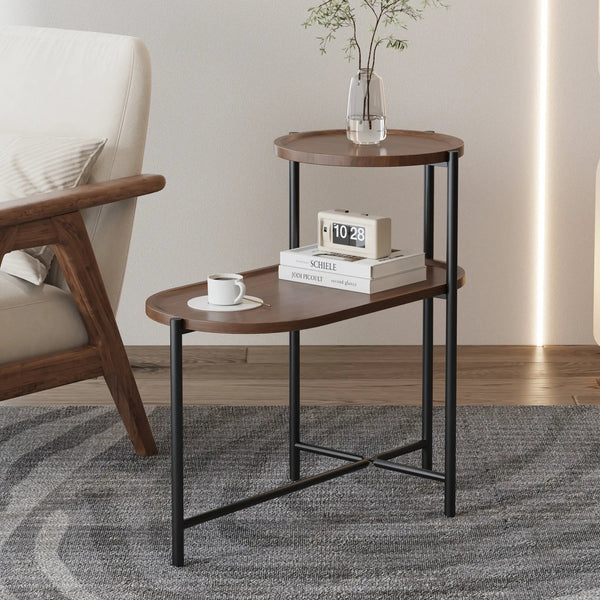 Small Coffee Tables 2-Tier Modern Sofa Side Table with Wood Storage Shelf