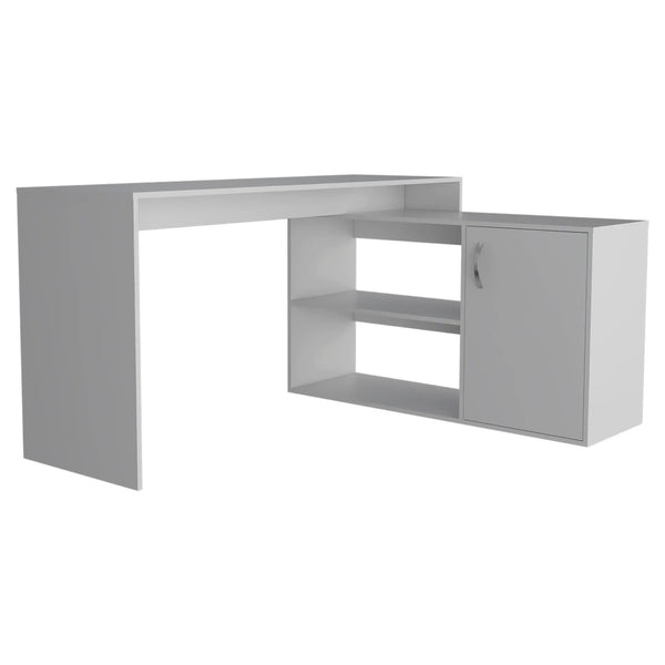 Axis Modern L-Shaped Computer Desk with Open & Closed Storage - White