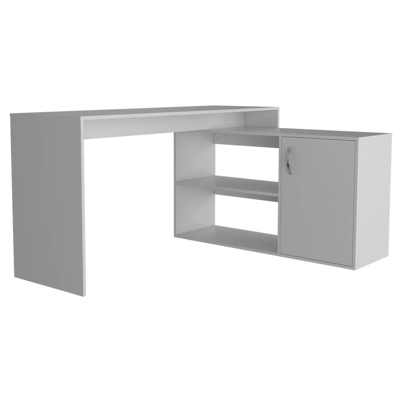Axis Modern L-Shaped Computer Desk with Open & Closed Storage - White by HouseOfZazla