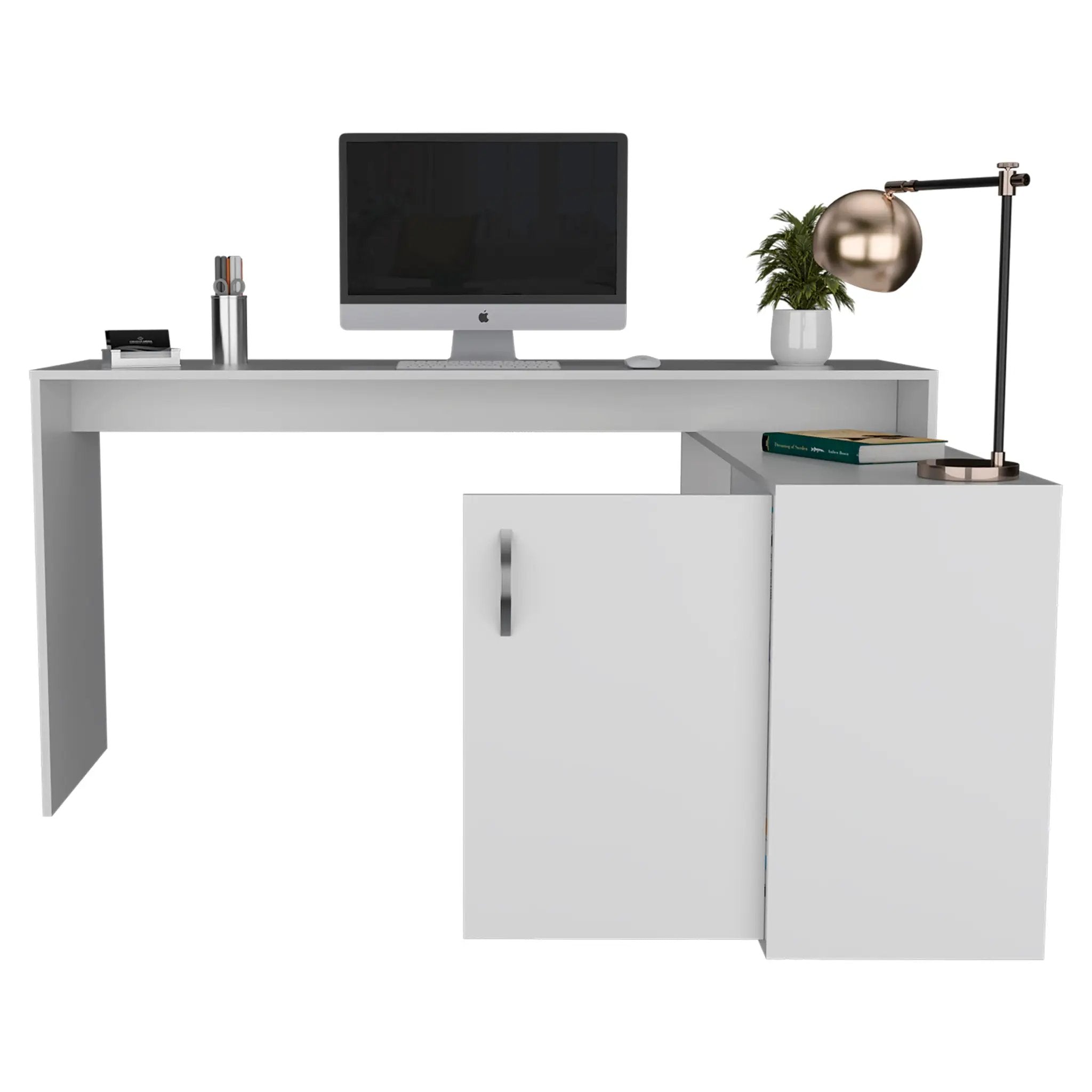 Axis Modern L-Shaped Computer Desk with Open & Closed Storage - White by HouseOfZazla