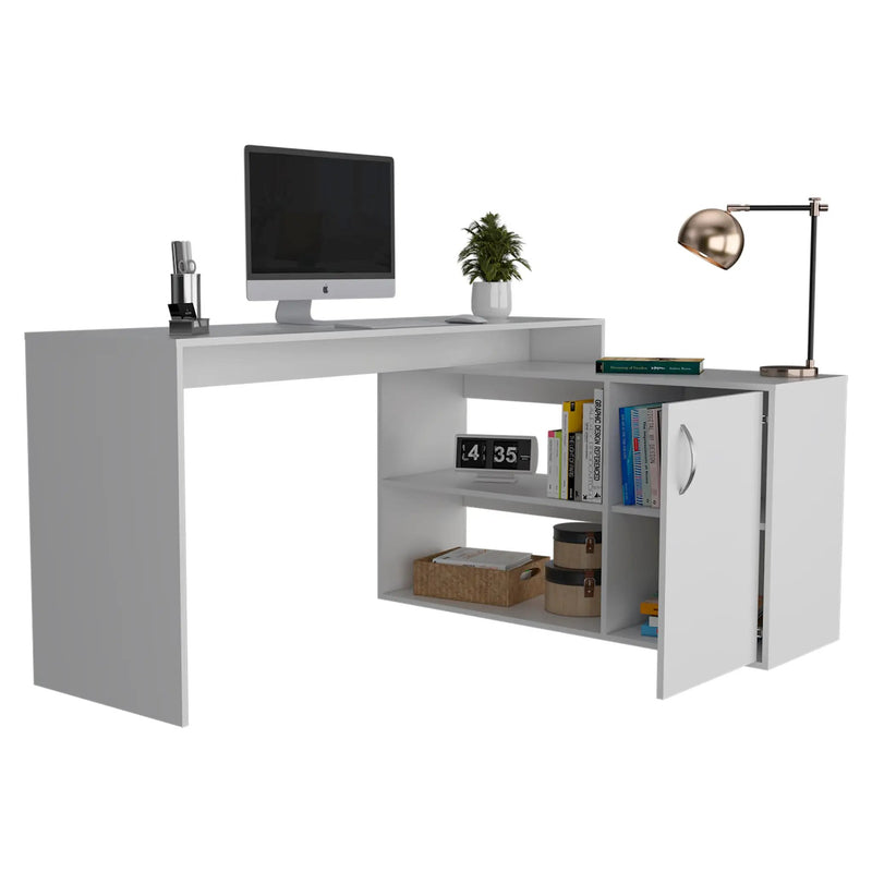 Axis Modern L-Shaped Computer Desk with Open & Closed Storage - White by HouseOfZazla