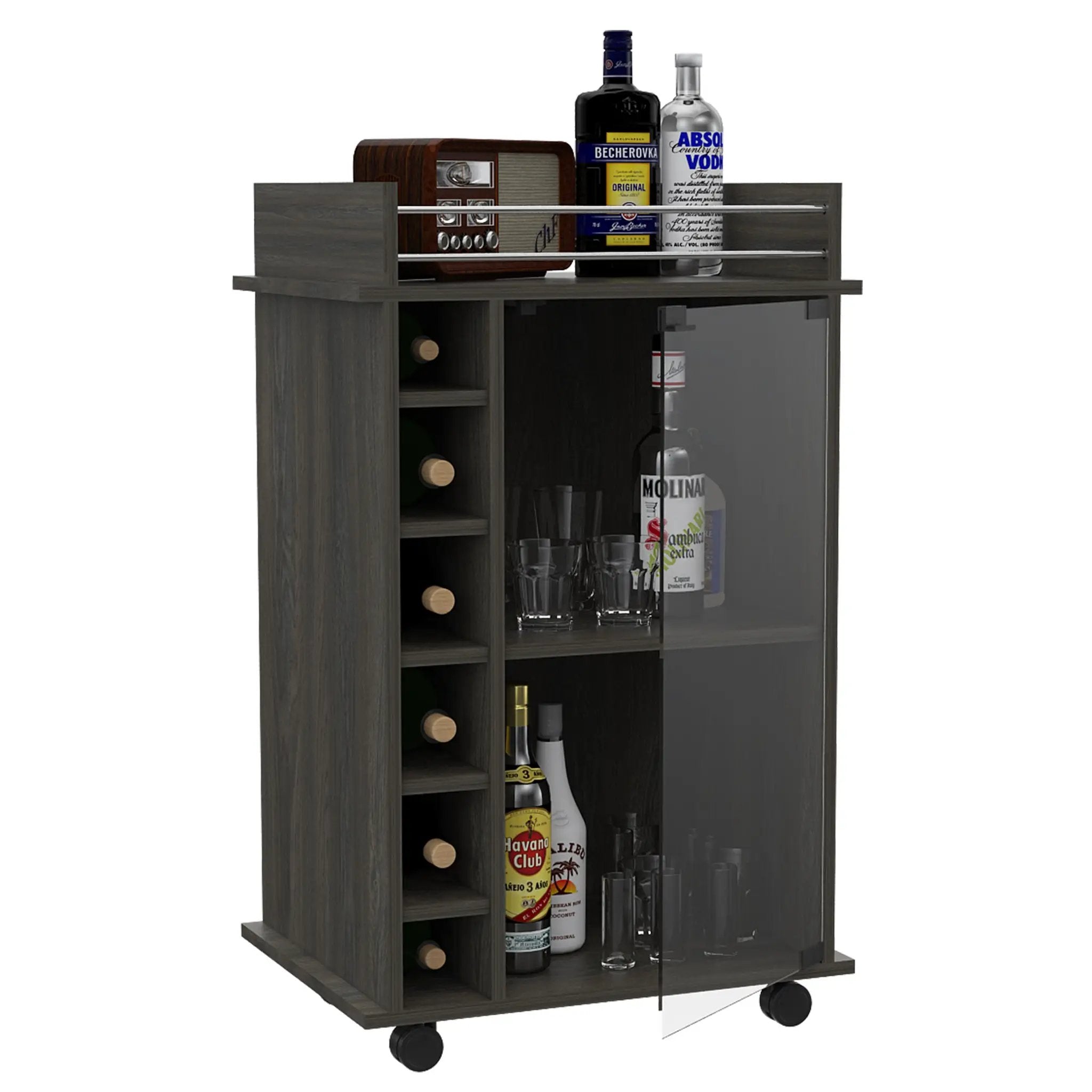 Dukat Bar Cart, Two Shelves, Six Built-in Wine Rack - Espresso by HouseOfZazla