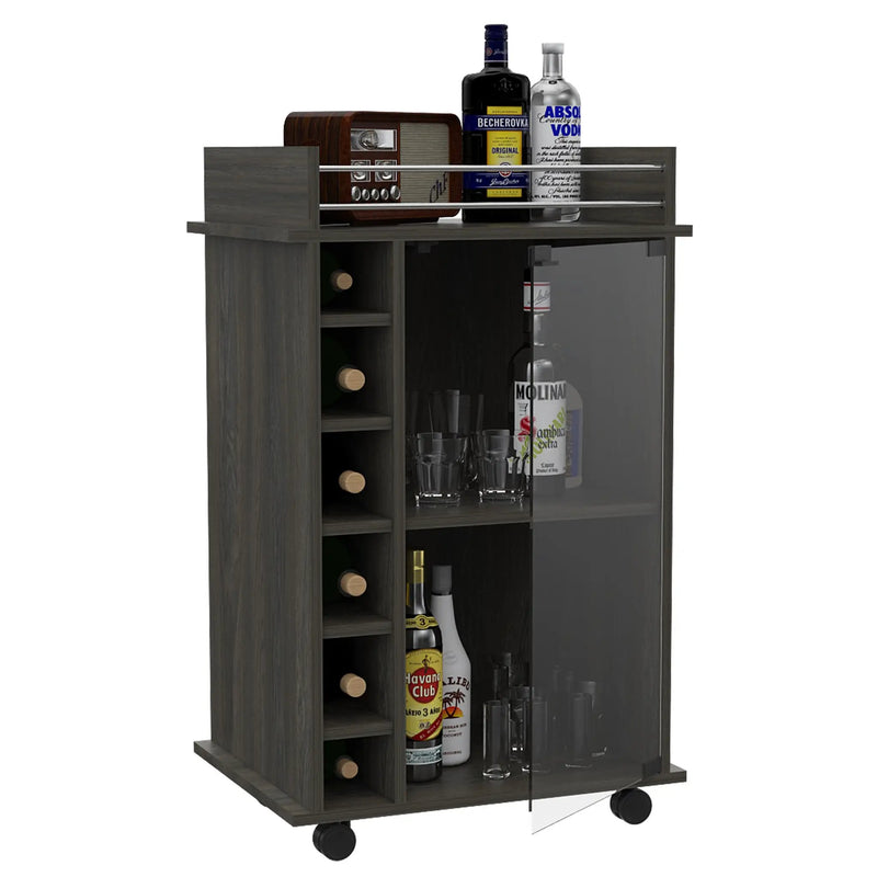 Dukat Bar Cart, Two Shelves, Six Built-in Wine Rack - Espresso by HouseOfZazla