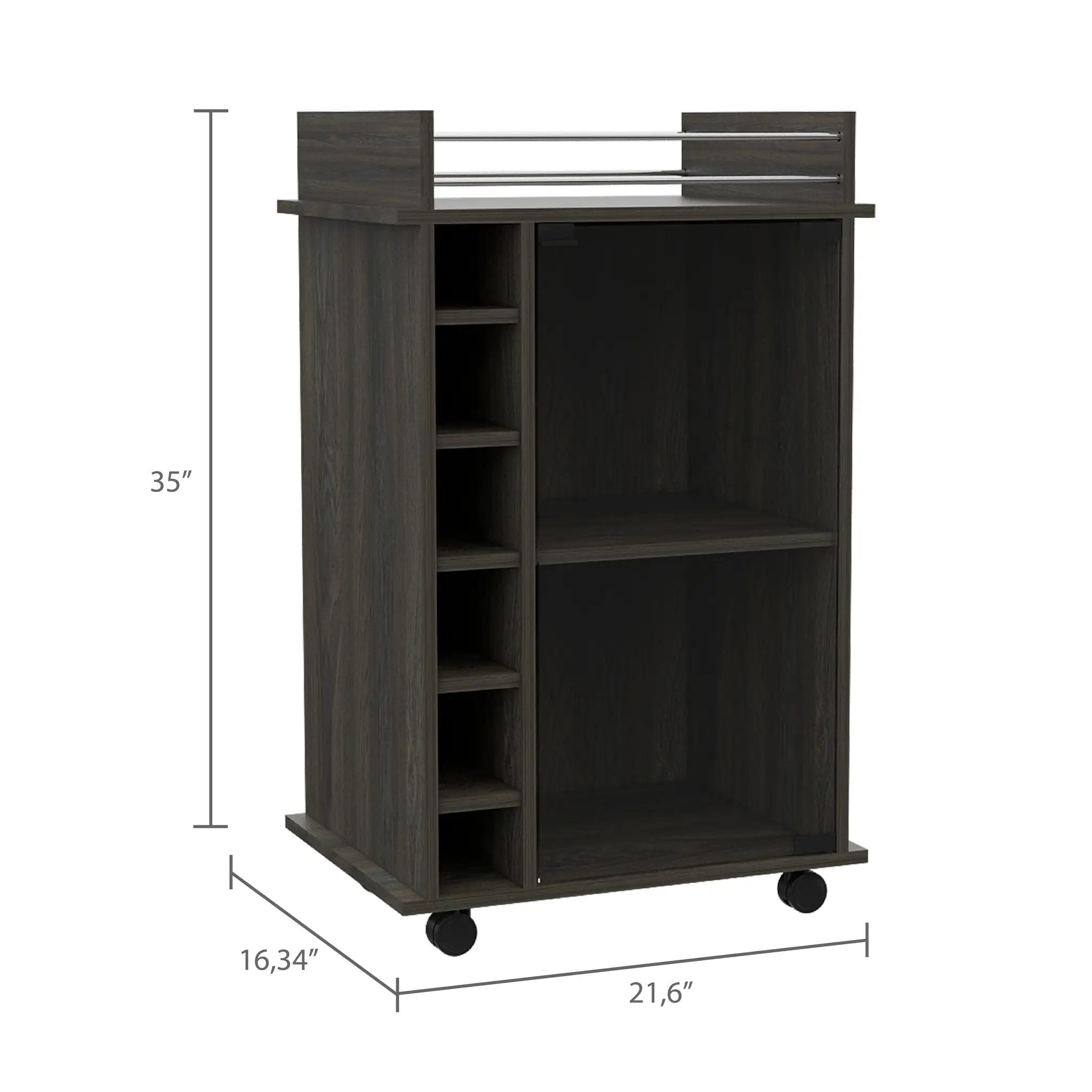 Dukat Bar Cart, Two Shelves, Six Built-in Wine Rack - Espresso by HouseOfZazla