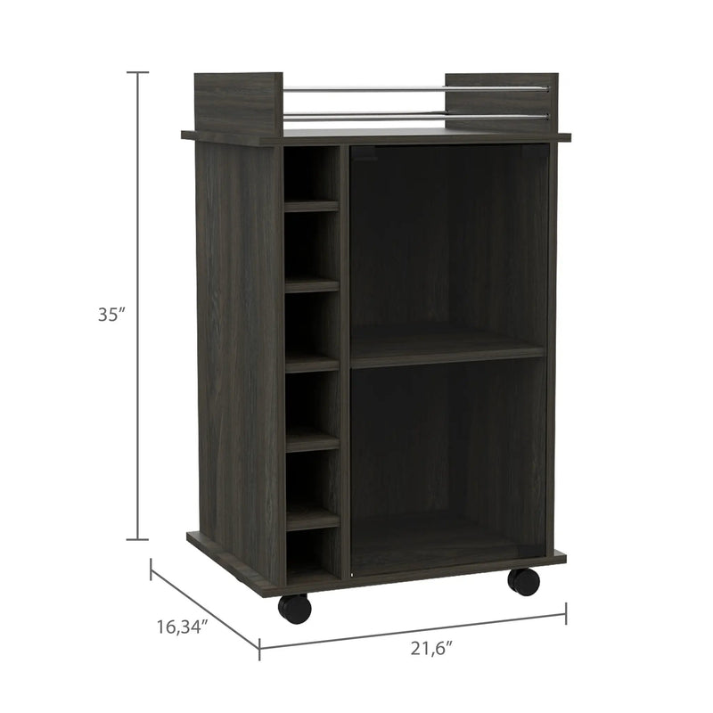 Dukat Bar Cart, Two Shelves, Six Built-in Wine Rack - Espresso by HouseOfZazla