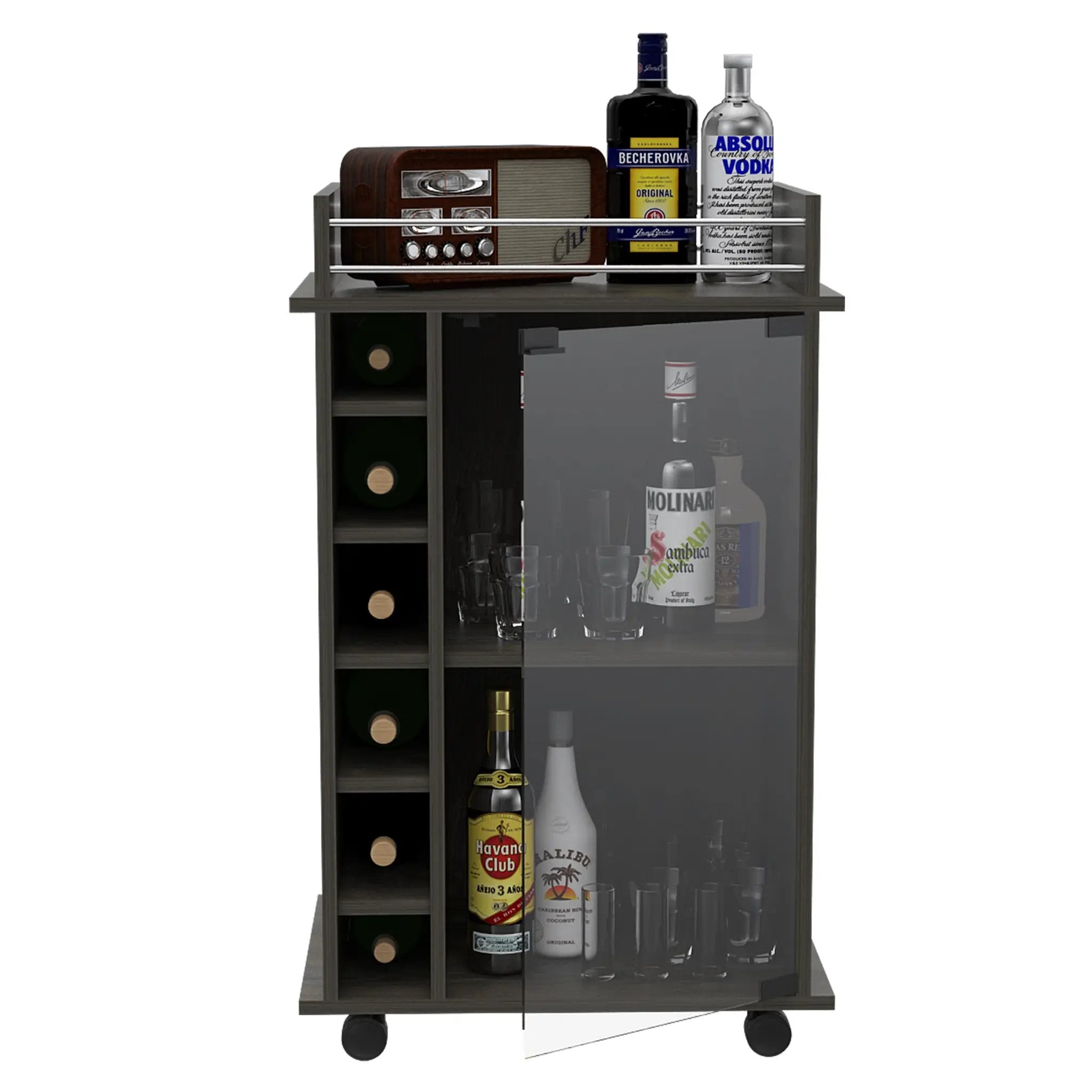 Dukat Bar Cart, Two Shelves, Six Built-in Wine Rack - Espresso by HouseOfZazla