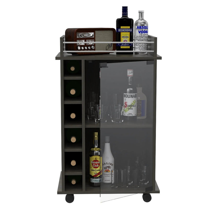 Dukat Bar Cart, Two Shelves, Six Built-in Wine Rack - Espresso by HouseOfZazla