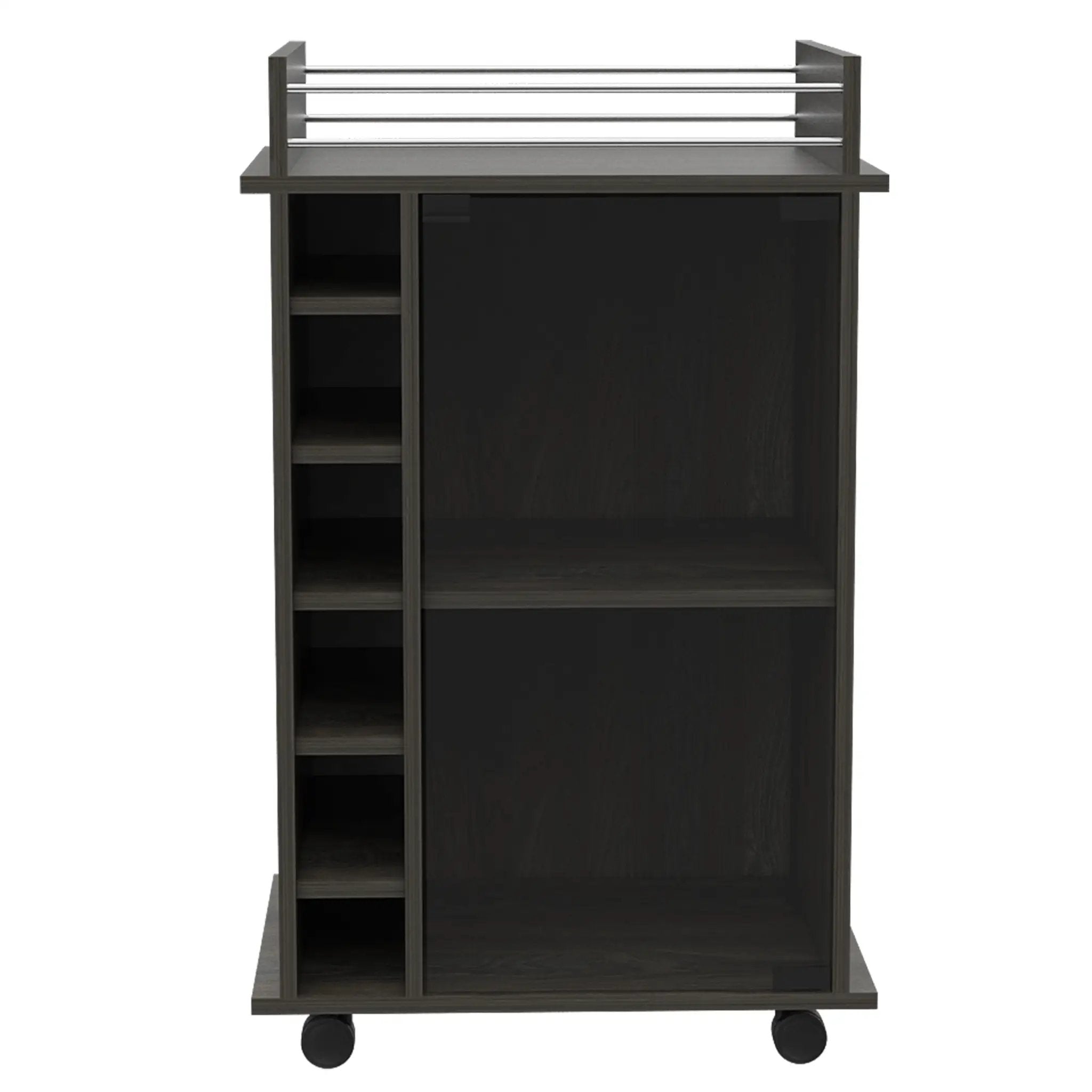 Dukat Bar Cart, Two Shelves, Six Built-in Wine Rack - Espresso by HouseOfZazla