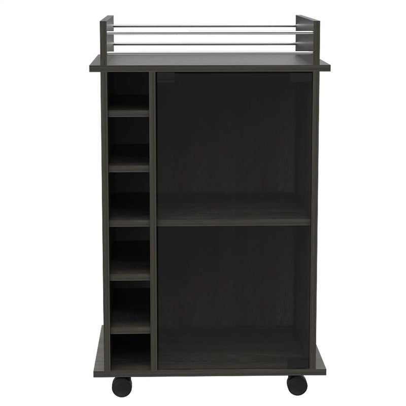 Dukat Bar Cart, Two Shelves, Six Built-in Wine Rack - Espresso by HouseOfZazla