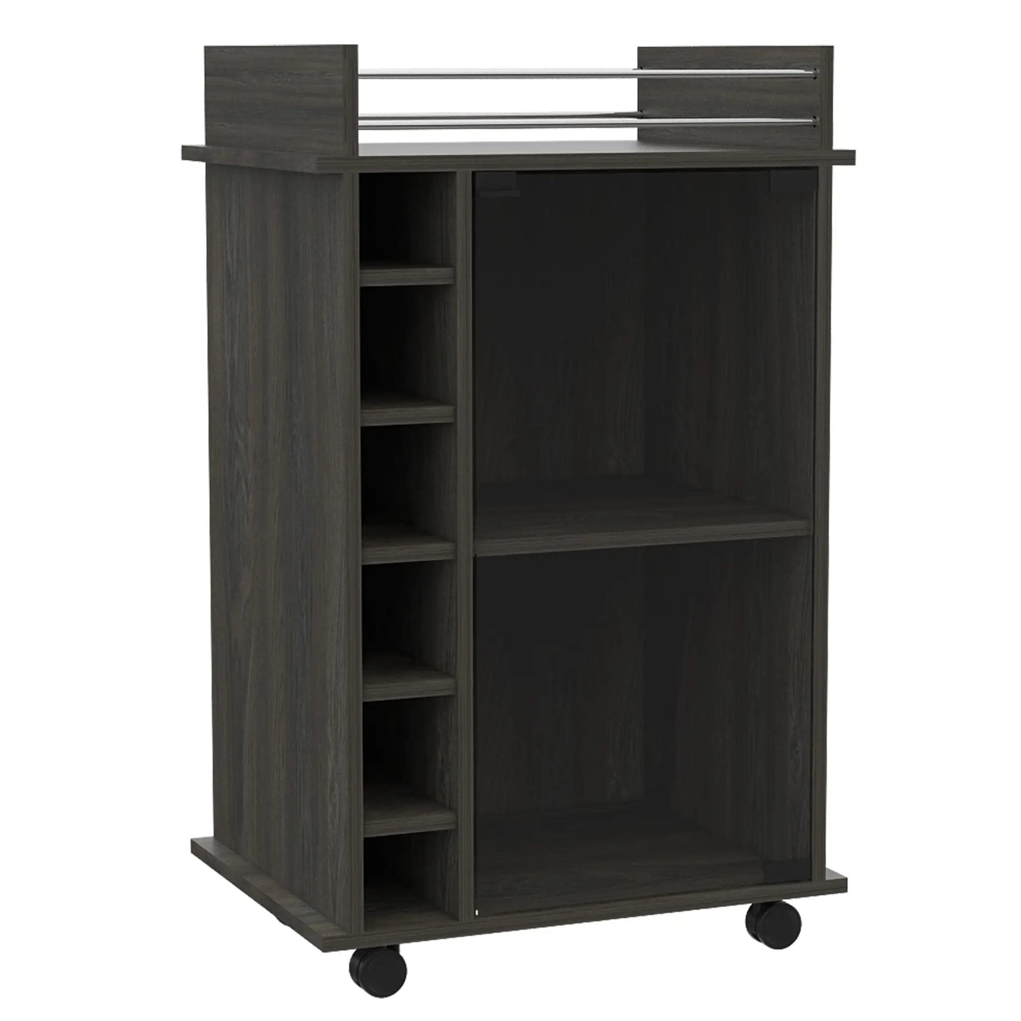 Dukat Bar Cart, Two Shelves, Six Built-in Wine Rack - Espresso by HouseOfZazla