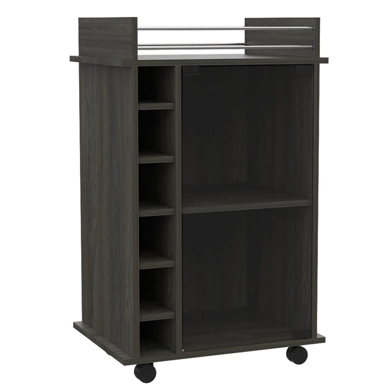Dukat Bar Cart, Two Shelves, Six Built-in Wine Rack - Espresso by HouseOfZazla