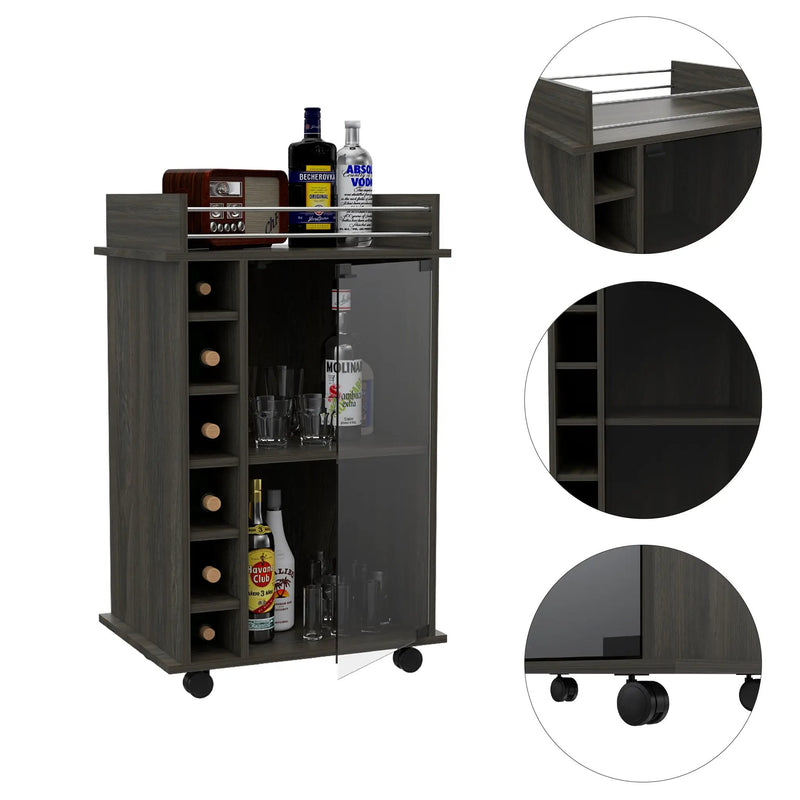 Dukat Bar Cart, Two Shelves, Six Built-in Wine Rack - Espresso by HouseOfZazla
