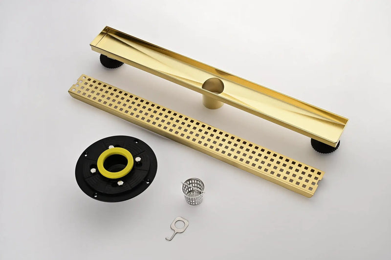 24 Inches Linear Shower Drain with Removable Quadrato Pattern Grate by HouseOfZazla