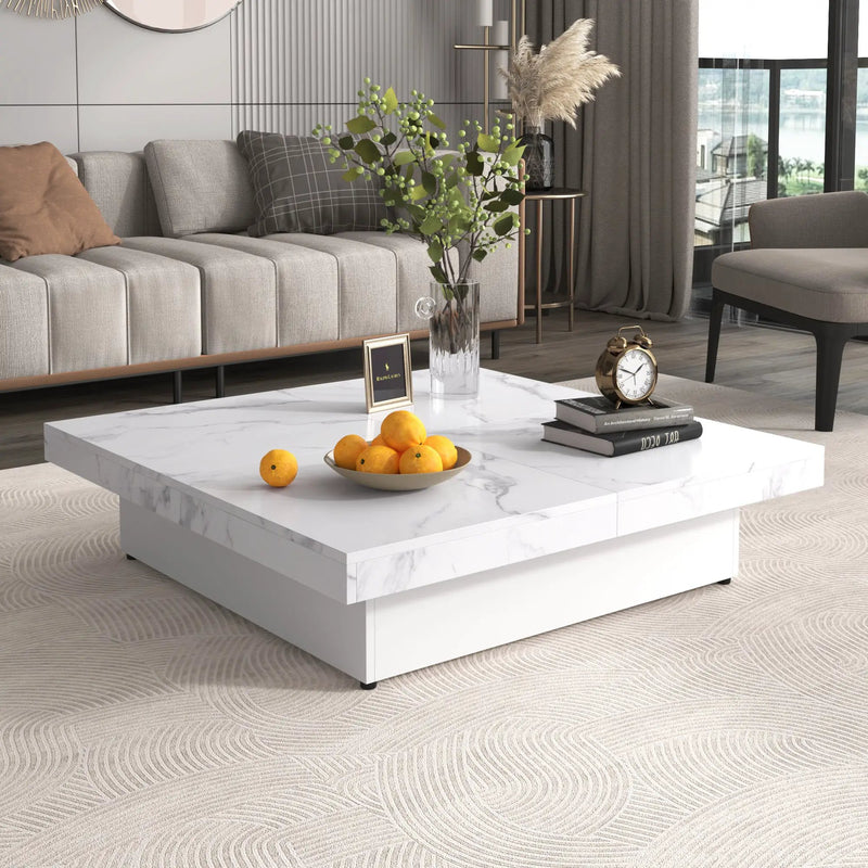 Square Marble Veneer Coffee Table with Sliding Top by HouseOfZazla