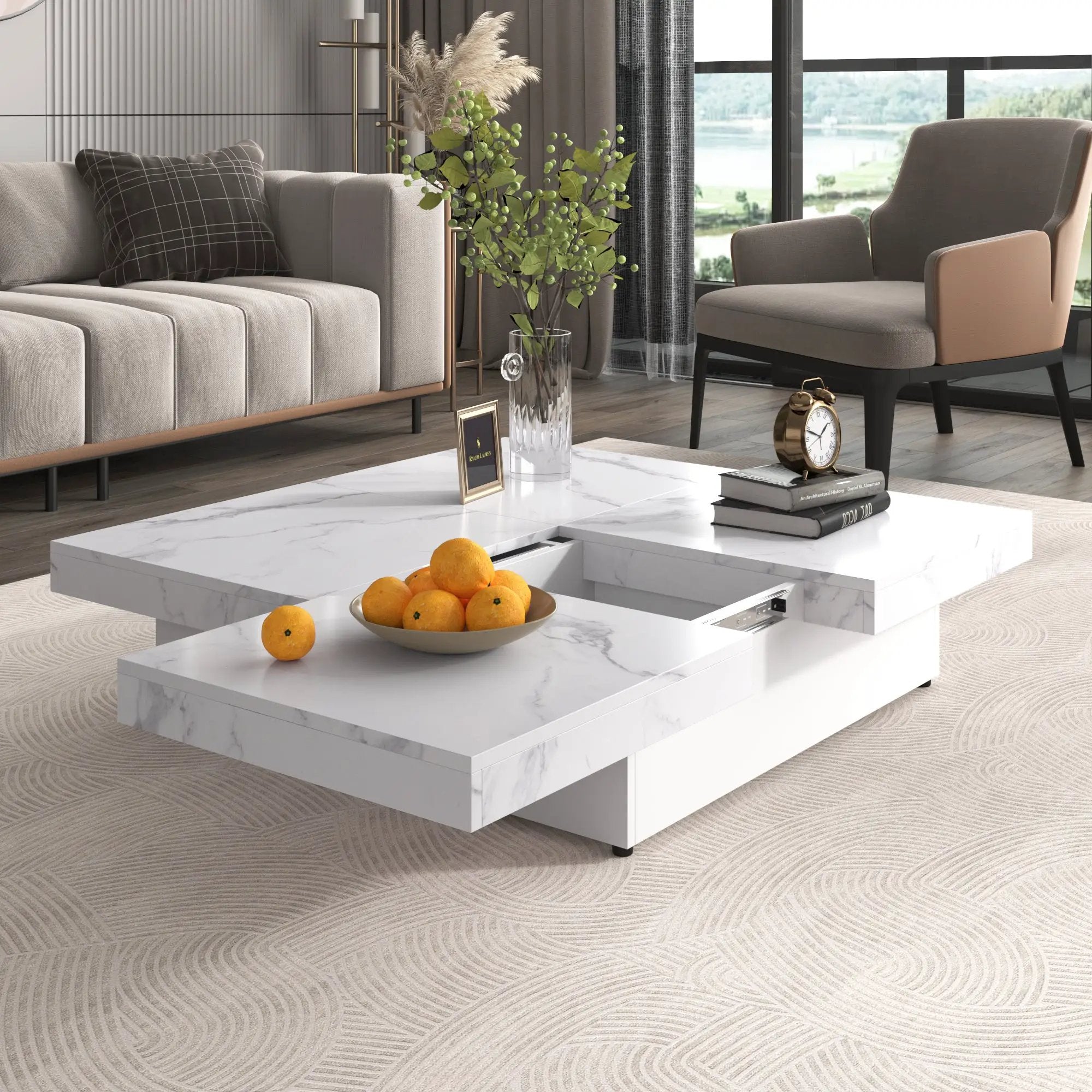 Square Marble Veneer Coffee Table with Sliding Top by HouseOfZazla