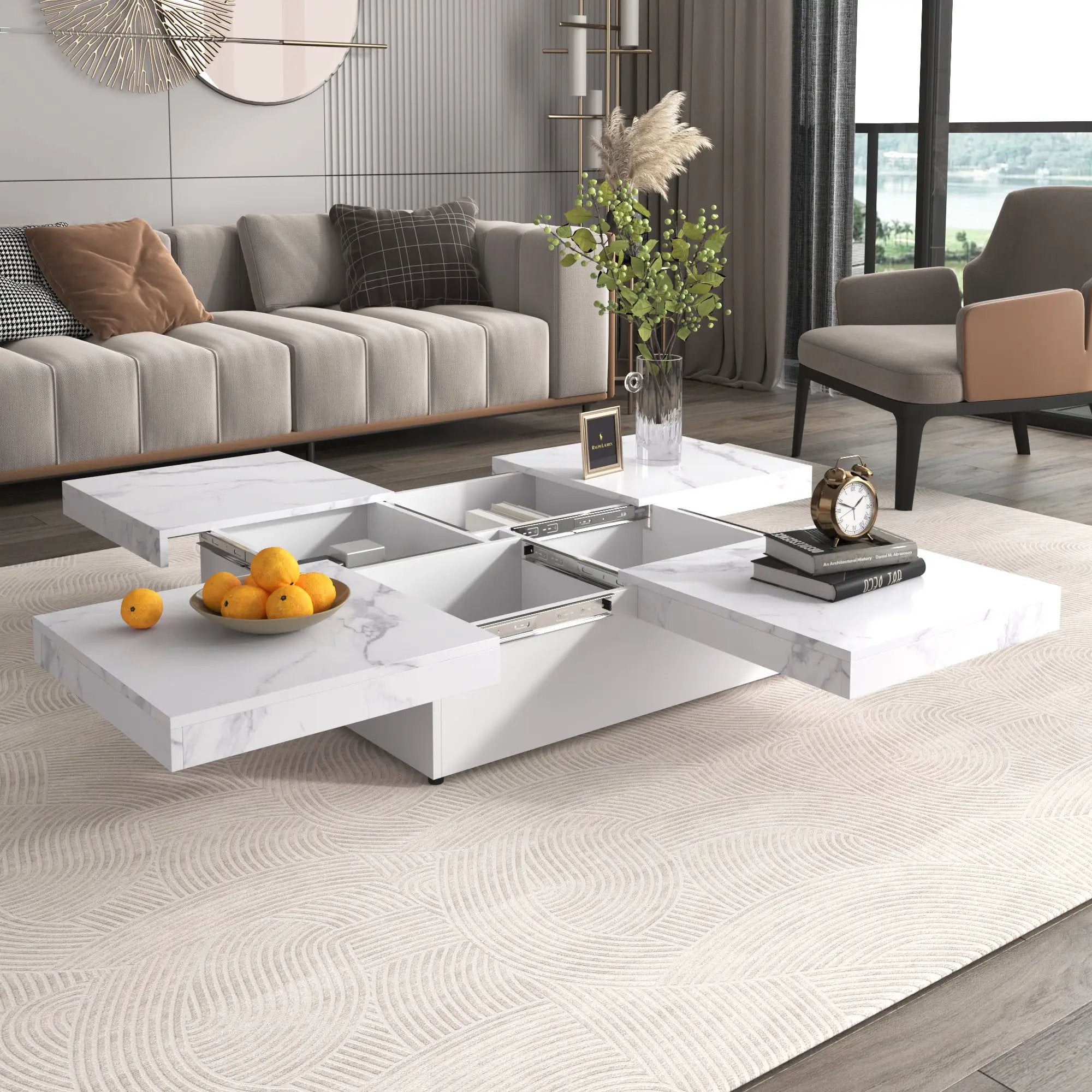 Square Marble Veneer Coffee Table with Sliding Top by HouseOfZazla