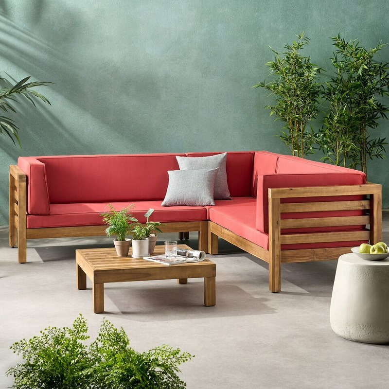 Oana Outdoor Wooden Sectional Set with Cushions by HouseOfZazla
