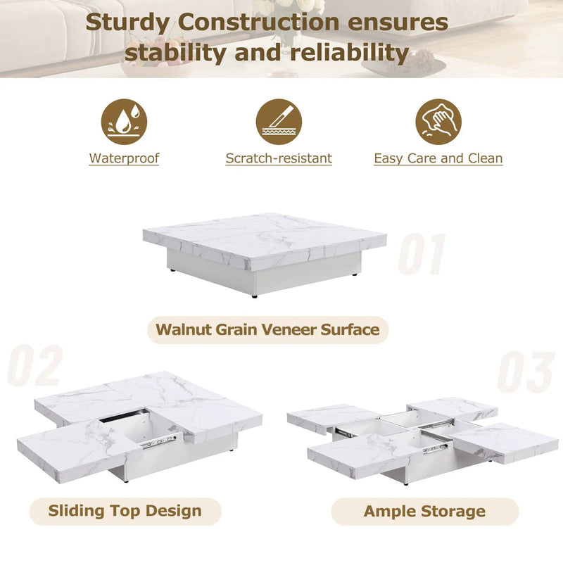 Square Marble Veneer Coffee Table with Sliding Top by HouseOfZazla