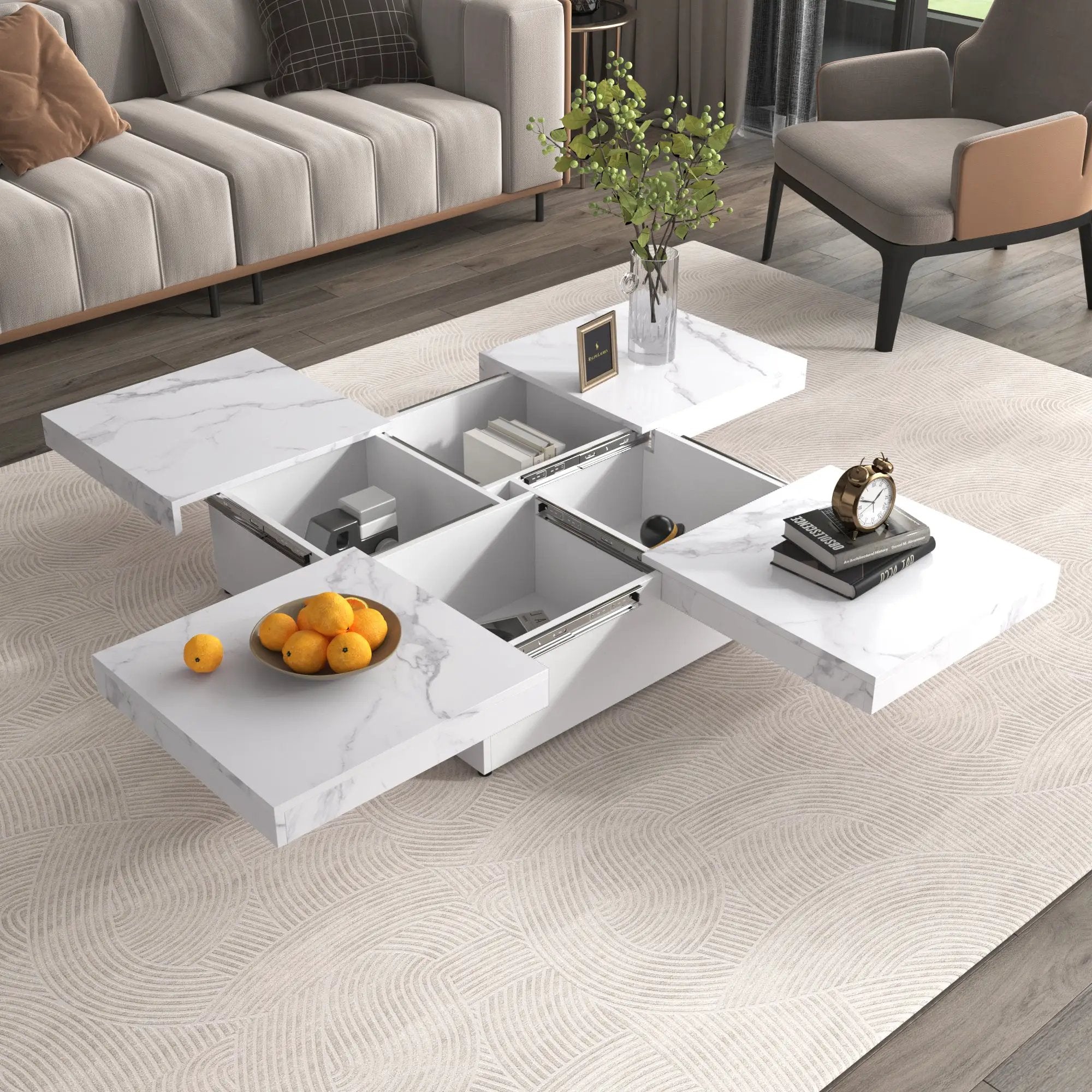 Square Marble Veneer Coffee Table with Sliding Top by HouseOfZazla