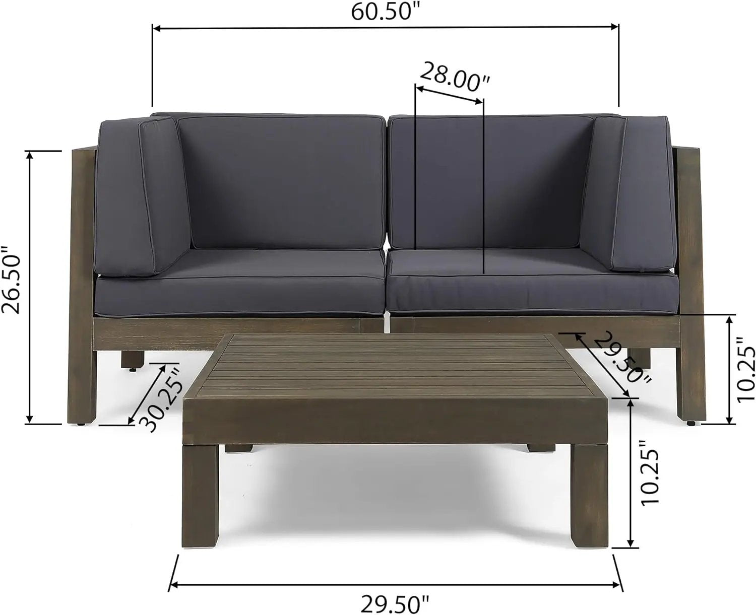 OANA 3-Piece Love Seat Set with Coffee Table, Dark by HouseOfZazla