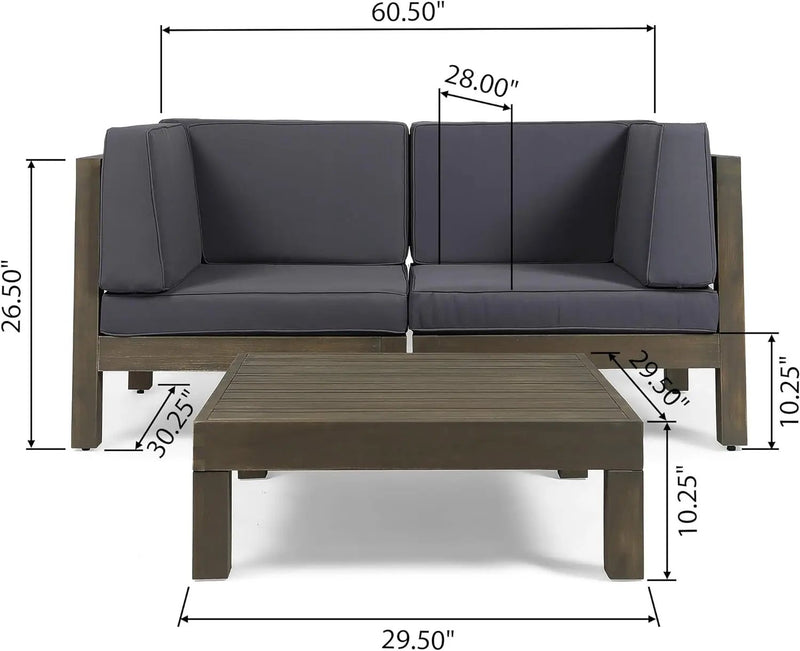 OANA 3-Piece Love Seat Set with Coffee Table, Dark by HouseOfZazla