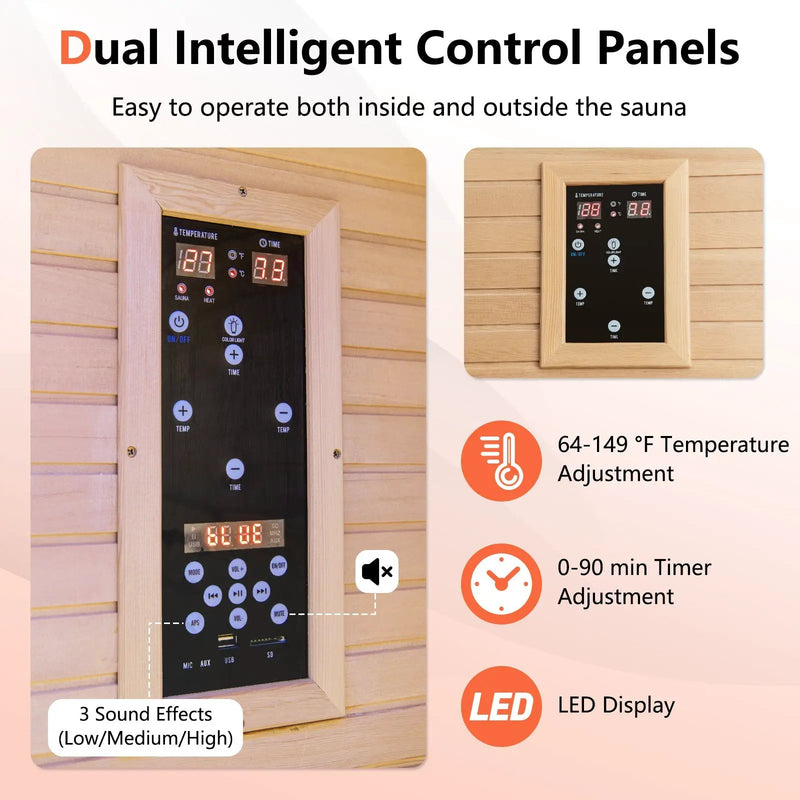 2024 New 2 People Far Infrared Wooden Sauna Room with Free Red Light Therapy for Home by DirectDeals