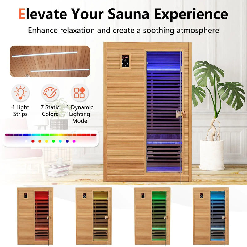2024 New 2 People Far Infrared Wooden Sauna Room with Free Red Light Therapy for Home by DirectDeals