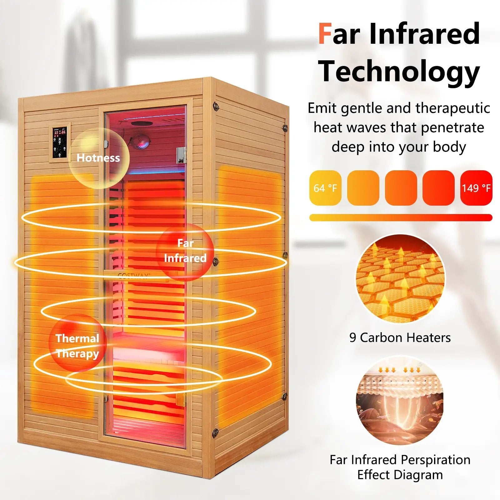 2024 New 2 People Far Infrared Wooden Sauna Room with Free Red Light Therapy for Home by DirectDeals