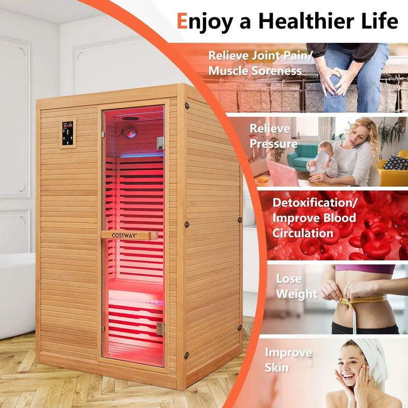 2024 New 2 People Far Infrared Wooden Sauna Room with Free Red Light Therapy for Home by DirectDeals