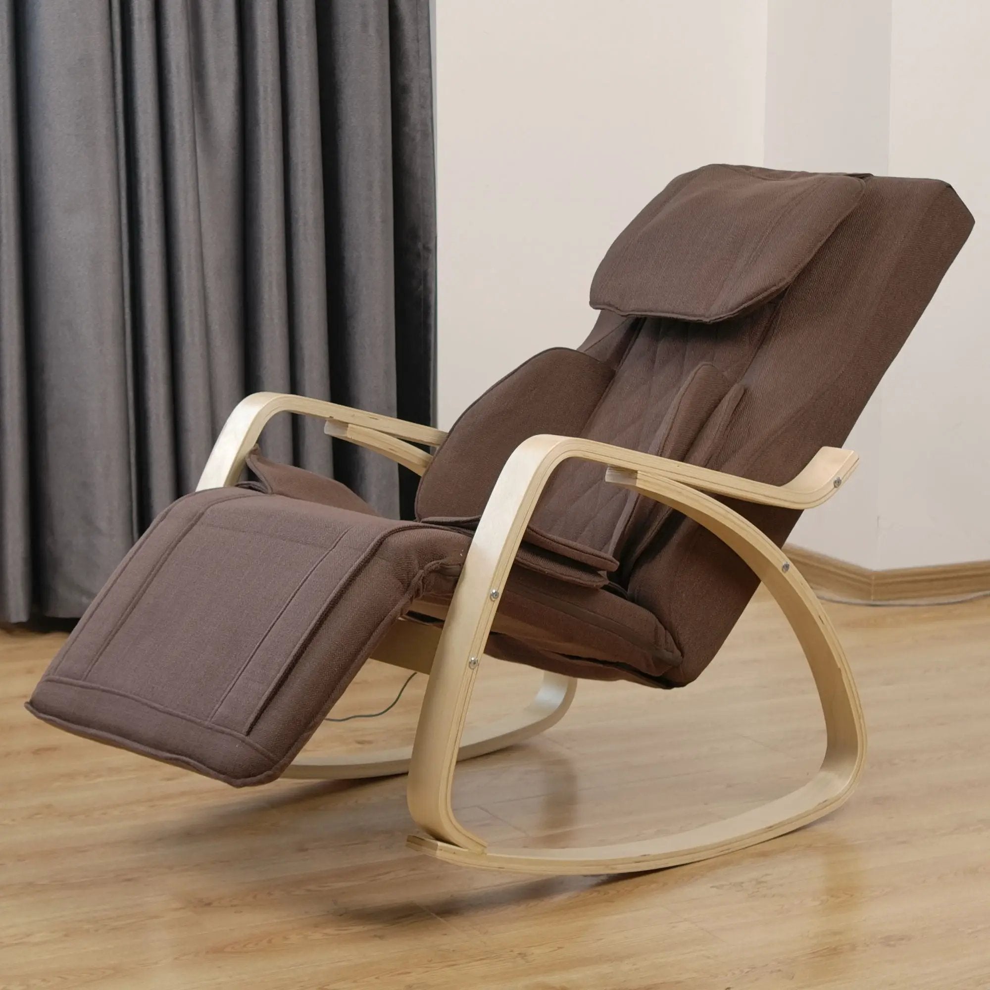 Comfortable Relax Rocking Chair With Full Massage Function Cotton Fabric Air Pressure - Brown by Unique Piece Furniture