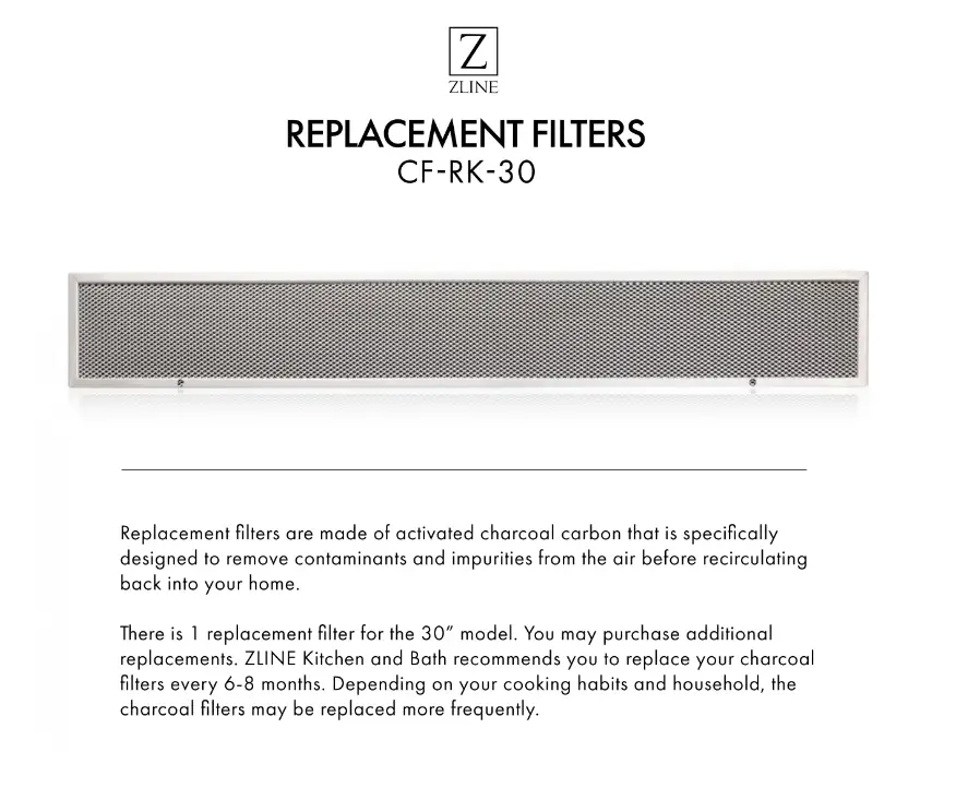 ZLINE Charcoal Filter for 30" Under Cabinet Range Hoods, CF-RK-30 by Farmhouse Kitchen and Bath