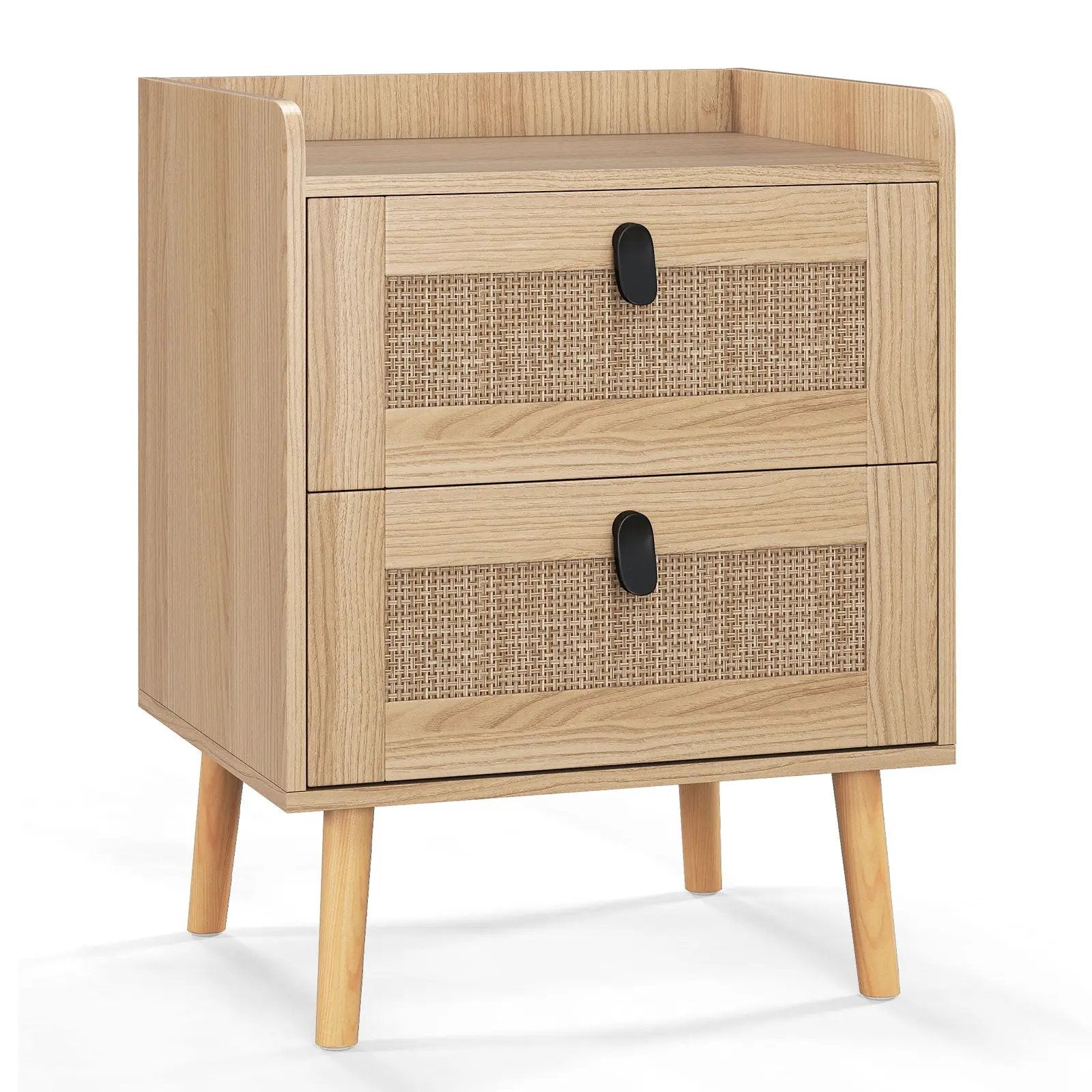 Modern End Table Bedside Table with 2 Rattan Decorated Drawers by DirectDeals