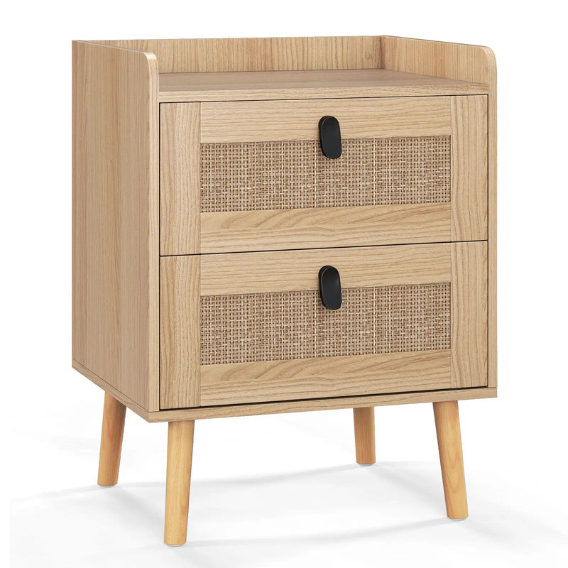 Modern End Table Bedside Table with 2 Rattan Decorated Drawers by DirectDeals