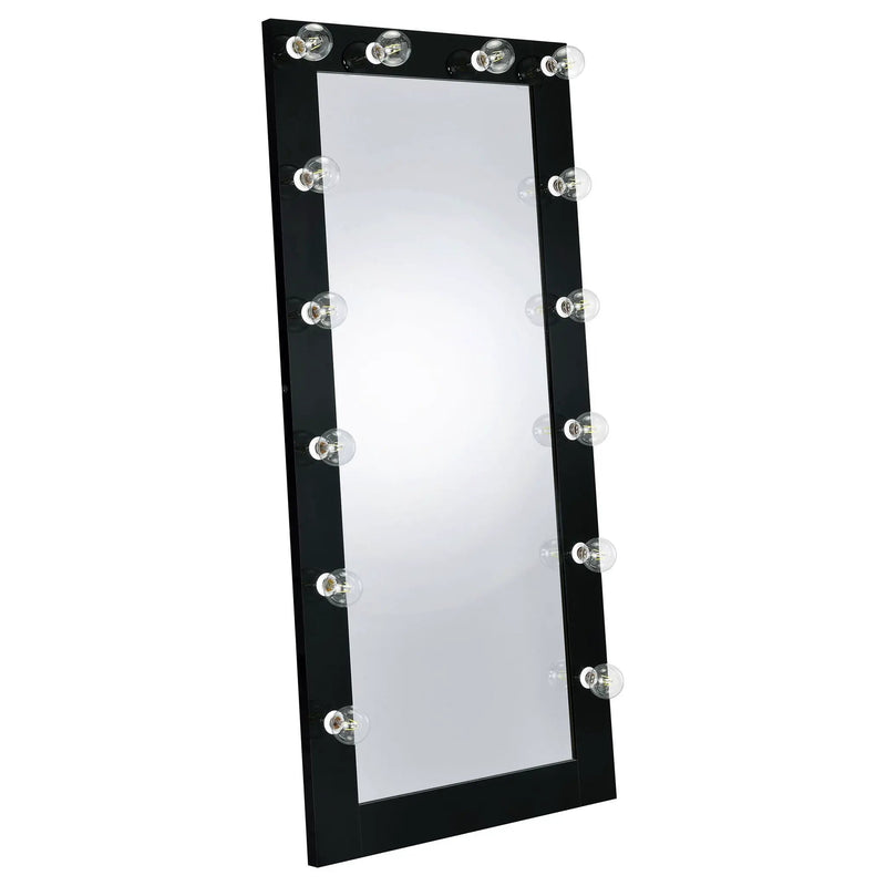 Zayan 32 x 71 Inch Floor Mirror LED Lighting Black Gloss by Unique Piece Furniture