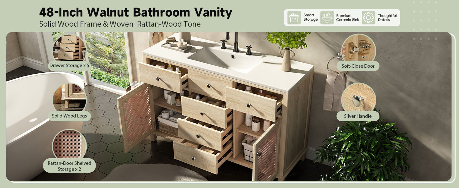 48-Inch Natural Rattan Bathroom Vanity by HouseOfZazla