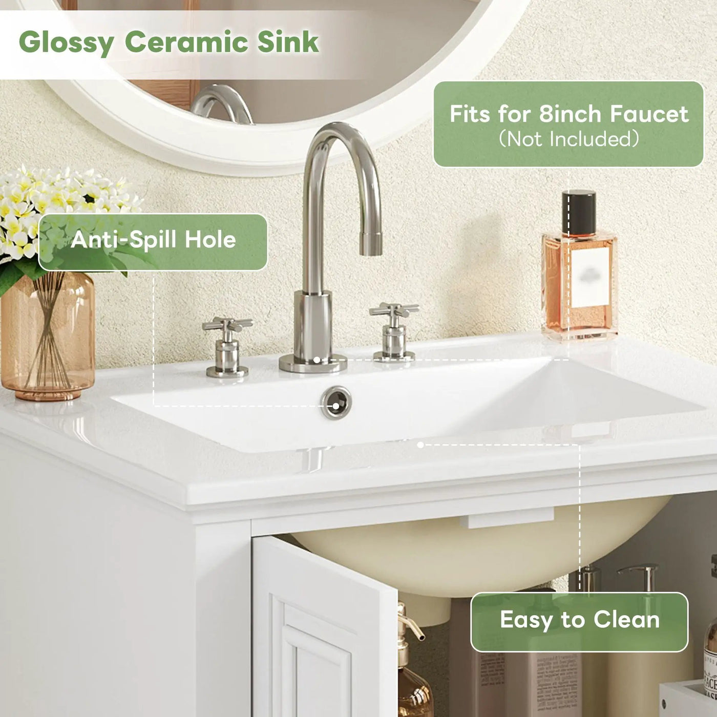 Modern Bathroom Vanity With Sink, Cabinet With Drawer And Dividers, Rectangular Storage Unit by Unique Piece Furniture