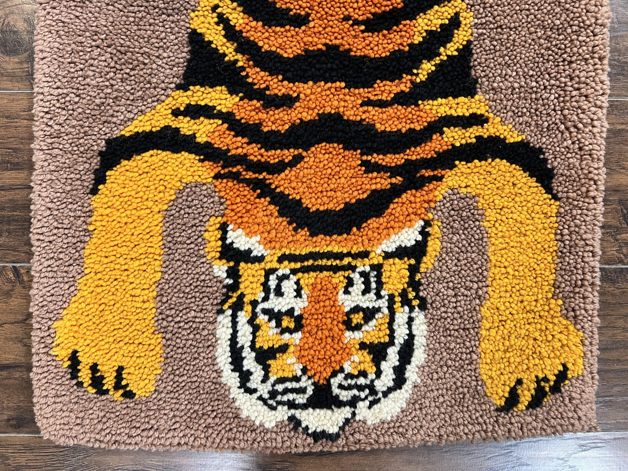 Small Hooked Rug 2x3, Tibetan Tiger Design, Wool, Unique Hooked Rug, Vintage by Jewel Rugs