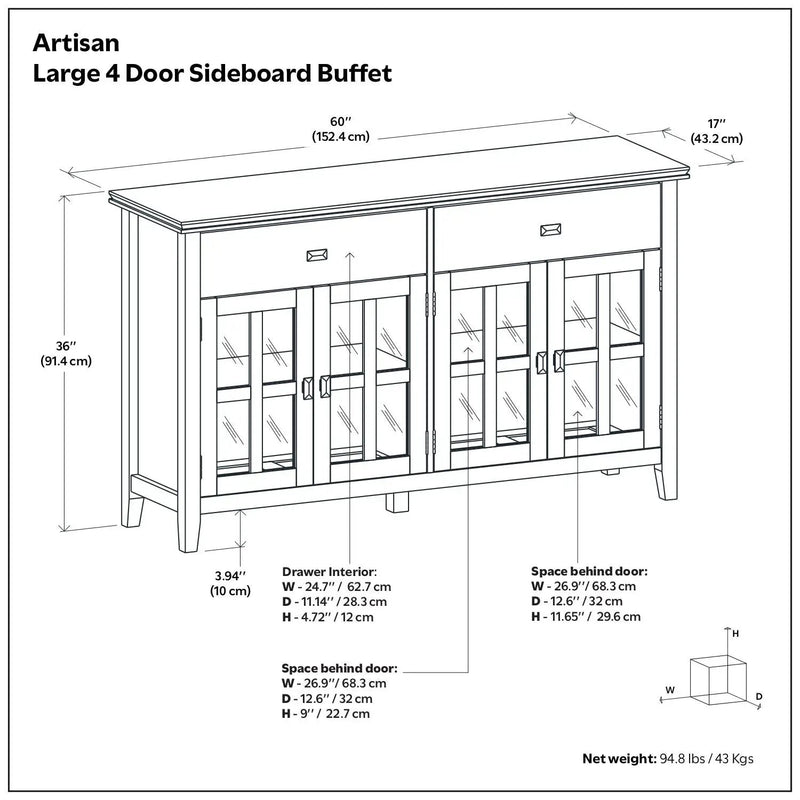 Artisan - Large 4 Door Sideboard Buffet - Russet Brown by HouseOfZazla