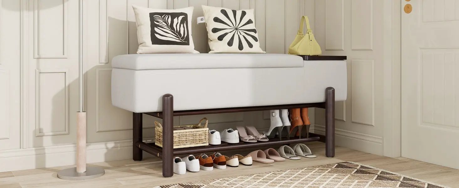 TREXM Farmhouse Upholstered Storage Bench with Hidden Compartment - Espresso by HouseOfZazla