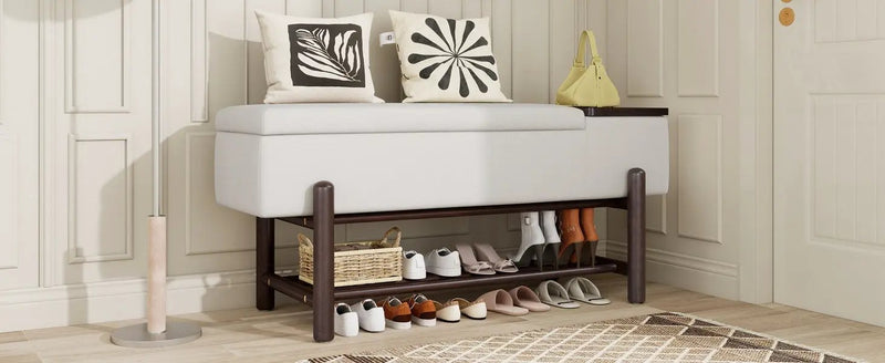 TREXM Farmhouse Upholstered Storage Bench with Hidden Compartment - Espresso by HouseOfZazla