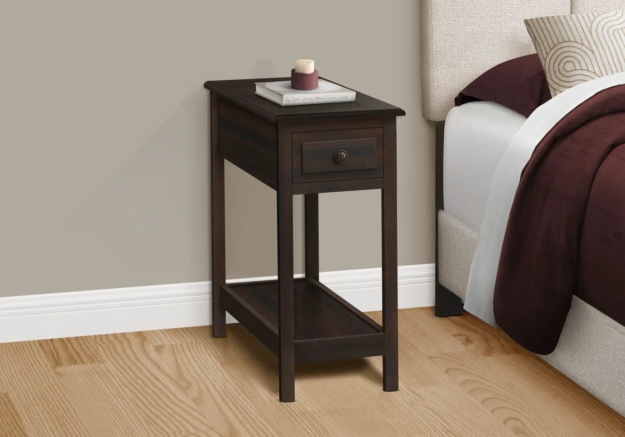 Accent End Table, 2 Tier, Storage Drawer, Transitional - Walnut by HouseOfZazla