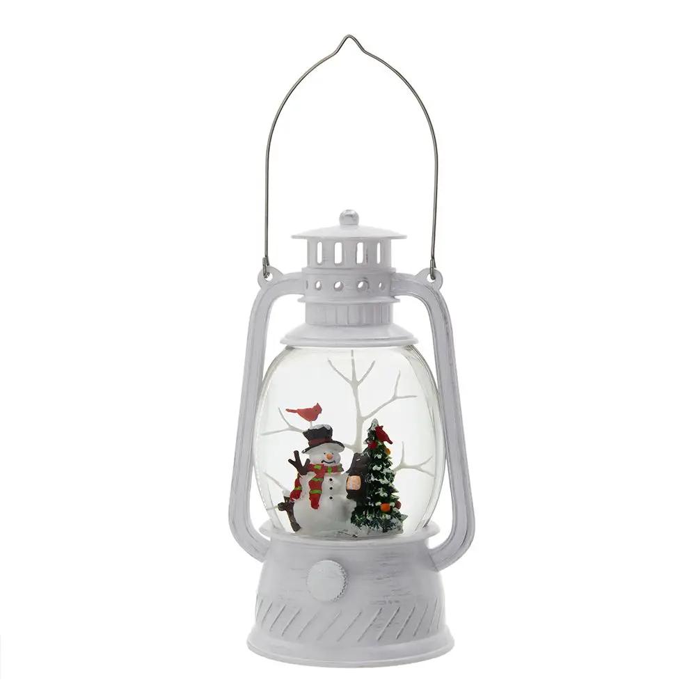 Christmas Plastic / Resin Lantern With Snowman & Tree LED / Water Spinning / 6 Hours Timer, 3*AA Batteries Required - White / Multi by HouseOfZazla