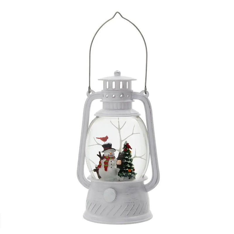 Christmas Plastic / Resin Lantern With Snowman & Tree LED / Water Spinning / 6 Hours Timer, 3*AA Batteries Required - White / Multi by Unique Piece Furniture