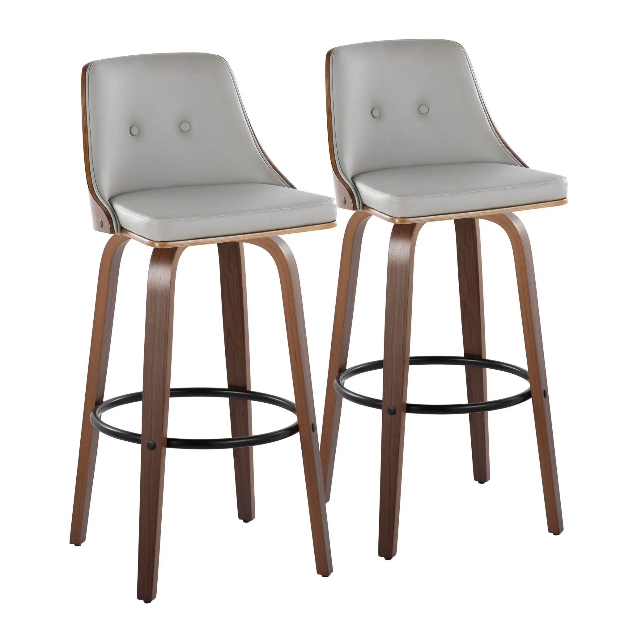 Gianna - Mid-Century Modern Fixed Height Barstool & Swivel With Round Footrest (Set of 2) - Walnut / Light Gray by HouseOfZazla