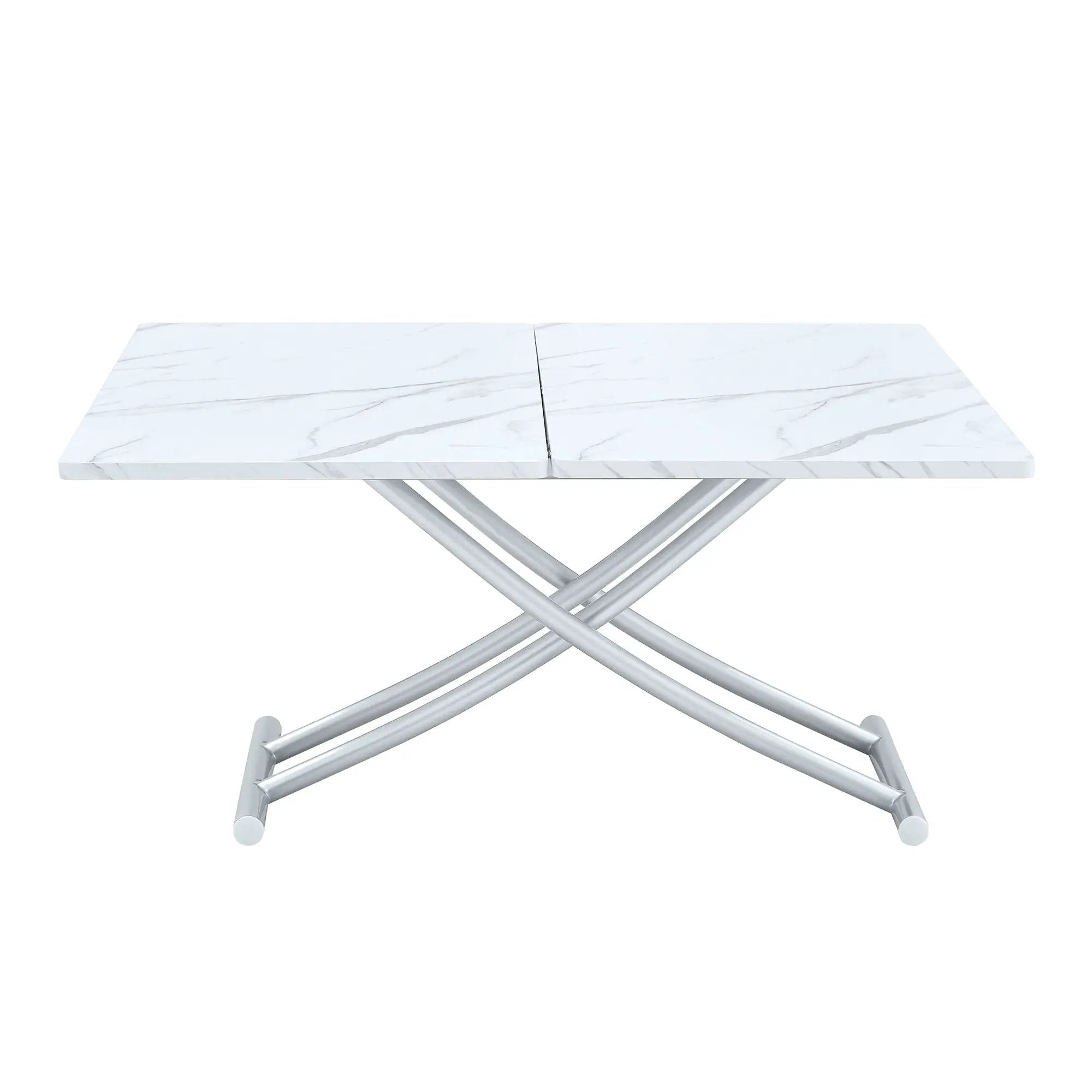 Modern Minimalist Multifunctional Lift Table With Metal Legs - White / Silver by HouseOfZazla