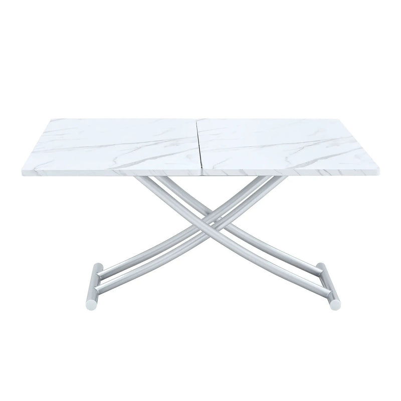 Modern Minimalist Multifunctional Lift Table With Metal Legs - White / Silver by Unique Piece Furniture