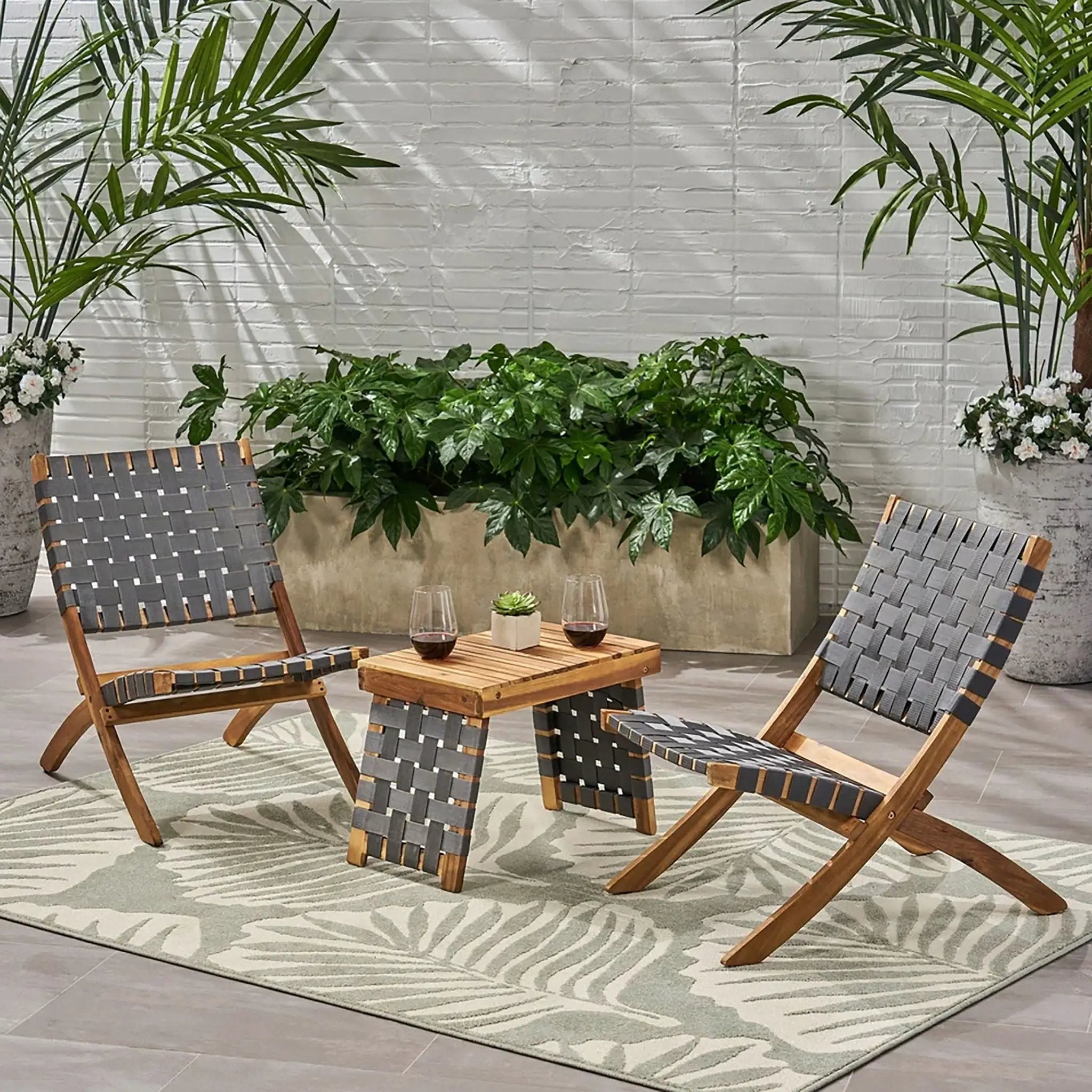 Kayla Outdoor Foldable 2 Seater Chat Set - Brown / Gray by HouseOfZazla