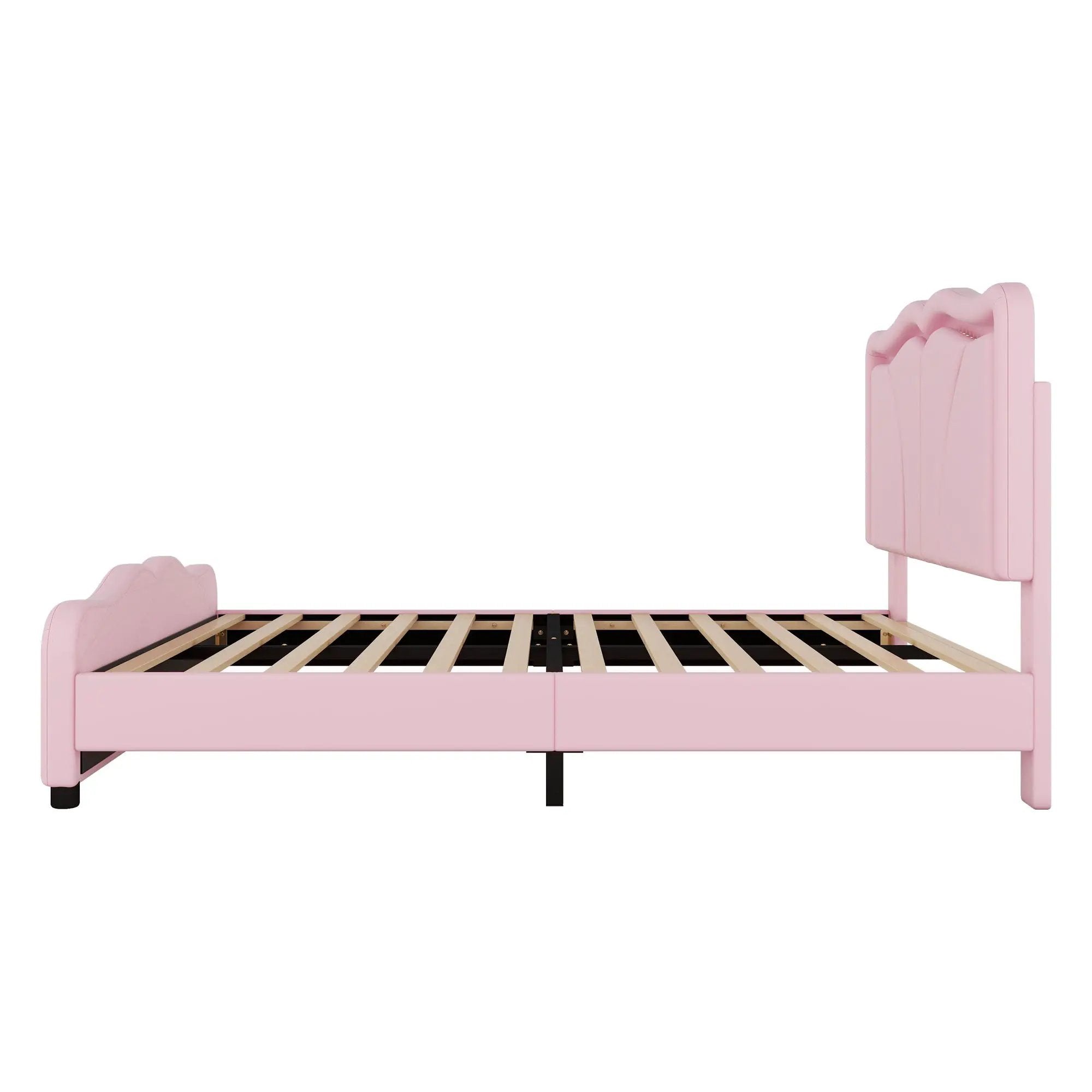 Upholstered Platform Bed & Curve Shaped And Height Adjustable Headboard, LED Light Strips by HouseOfZazla