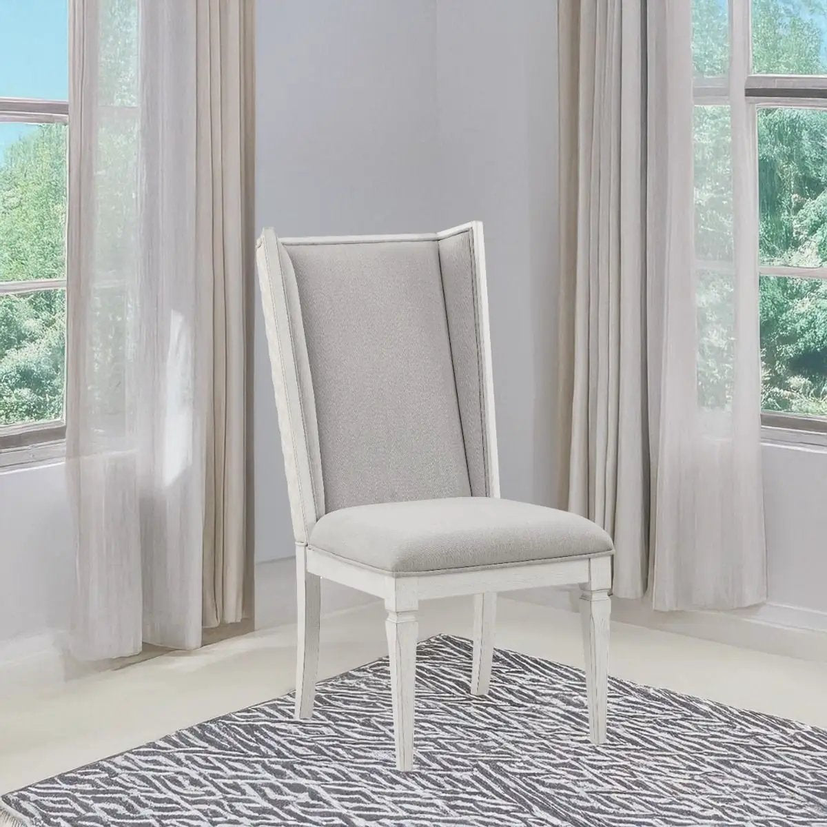 Katia - Hostess Chair (Set of 2) - Light Gray Linen & Weathered White by Unique Piece Furniture