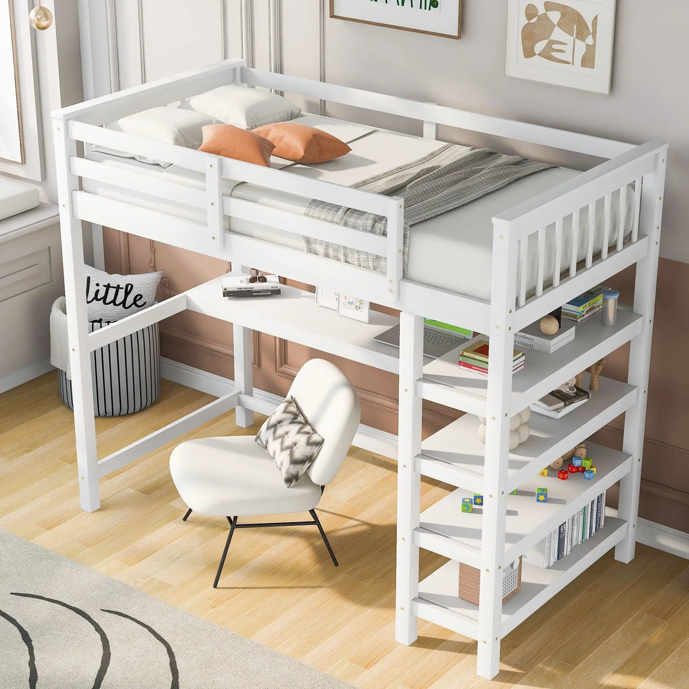 Loft Bed With Storage Shelves And Under Bed Desk by HouseOfZazla